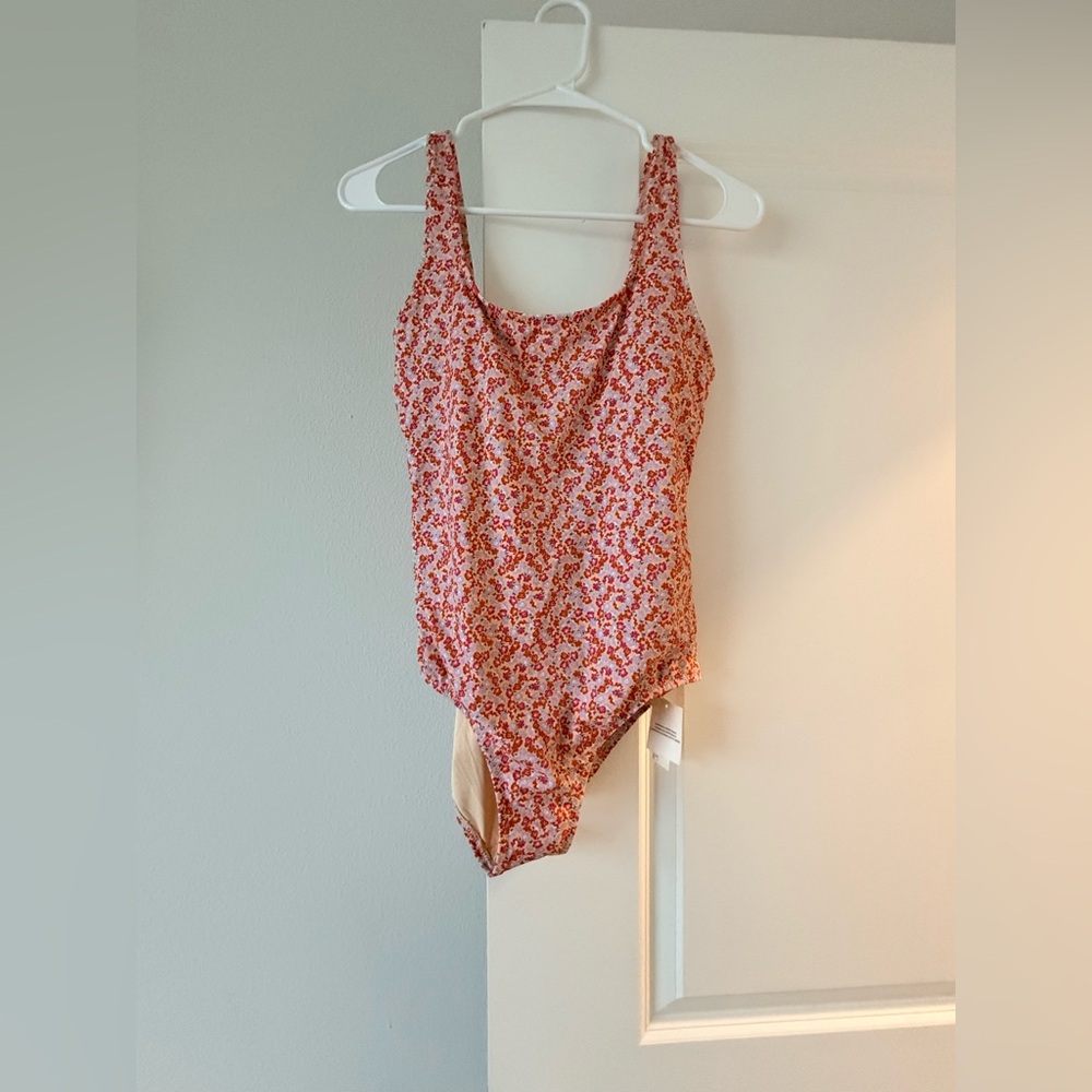 Amazon Essentials Pink and Red Floral Kids One-Piece Swimsuit